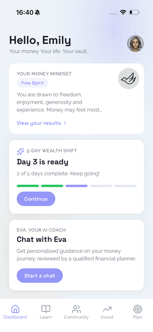 MyWealthVault app dashboard